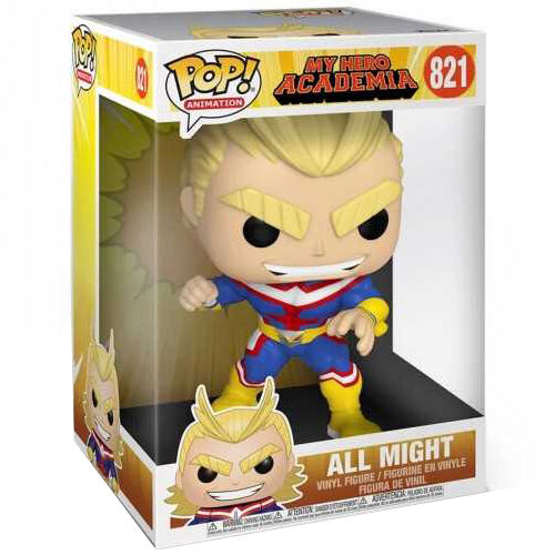 Emballage original de la figurine POP FUNKO All Might avec logo My Hero Academia visible sur la boîte.