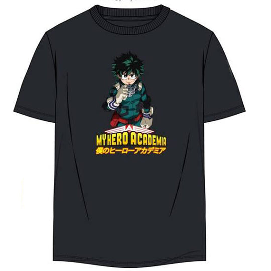 T-shirt adulte My Hero Academia en coton blanc avec logo BONES, disponible en plusieurs tailles.