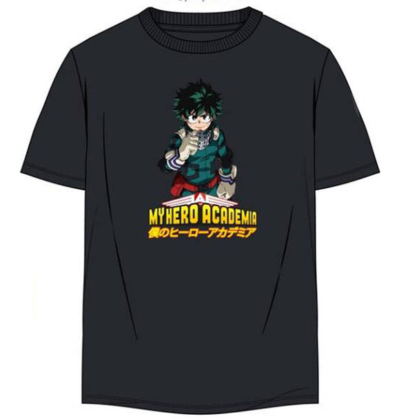 T-shirt adulte My Hero Academia en coton blanc avec logo BONES, disponible en plusieurs tailles.