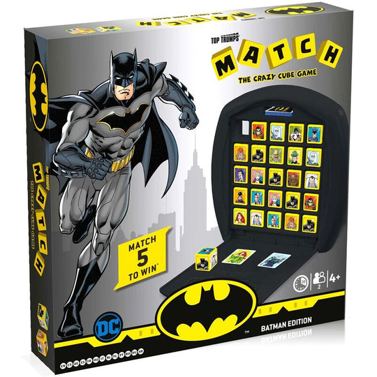 Boîte du jeu DC Comics Batman Top Trumps Match avec illustrations colorées des personnages