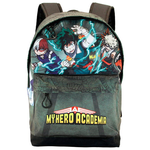 Détail de la poche frontale et des bretelles rembourrées ajustables du sac My Hero Academia