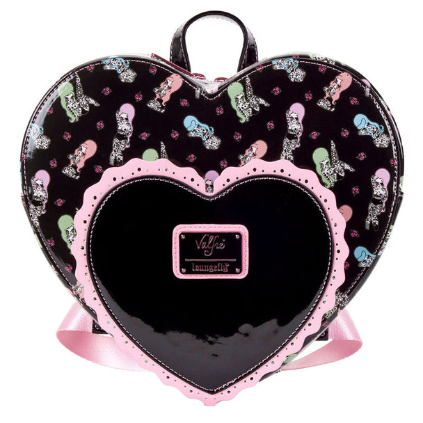 Vue avant du sac à dos Loungefly Valfre Lucy Tattoo Heart avec motif tatouage coloré