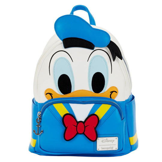 Sac à dos Loungefly Disney Donald Duck vue de face avec détails brodés et cuir vegan