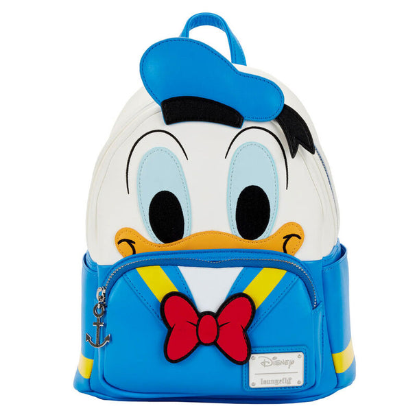 Sac à dos Loungefly Disney Donald Duck vue de face avec détails brodés et cuir vegan