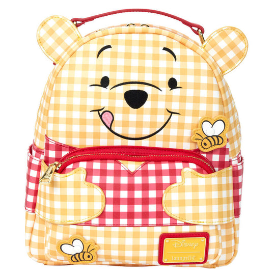 Sac à dos Loungefly Winnie l'Ourson vue de face avec motif gingham et oreilles 3D