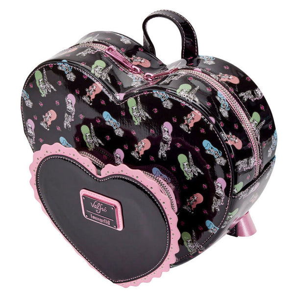 Profil latéral du sac à dos Loungefly montrant la fermeture zippée et les dimensions compactes