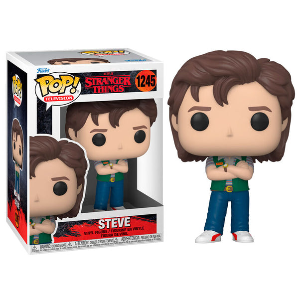 Figurine Funko POP de Steve de Stranger Things en vinyle, hauteur 9 cm, emballée dans sa boîte vitrine