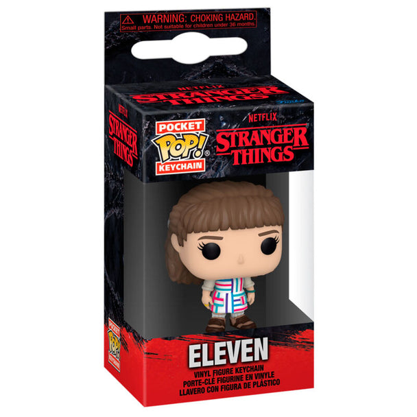Zoom sur le porte-clés Eleven FUNKO Pocket POP montrant les couleurs vives et la finition soignée
