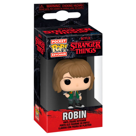 Zoom sur le porte-clés FUNKO Robin Stranger Things montrant la qualité des matériaux et la finition