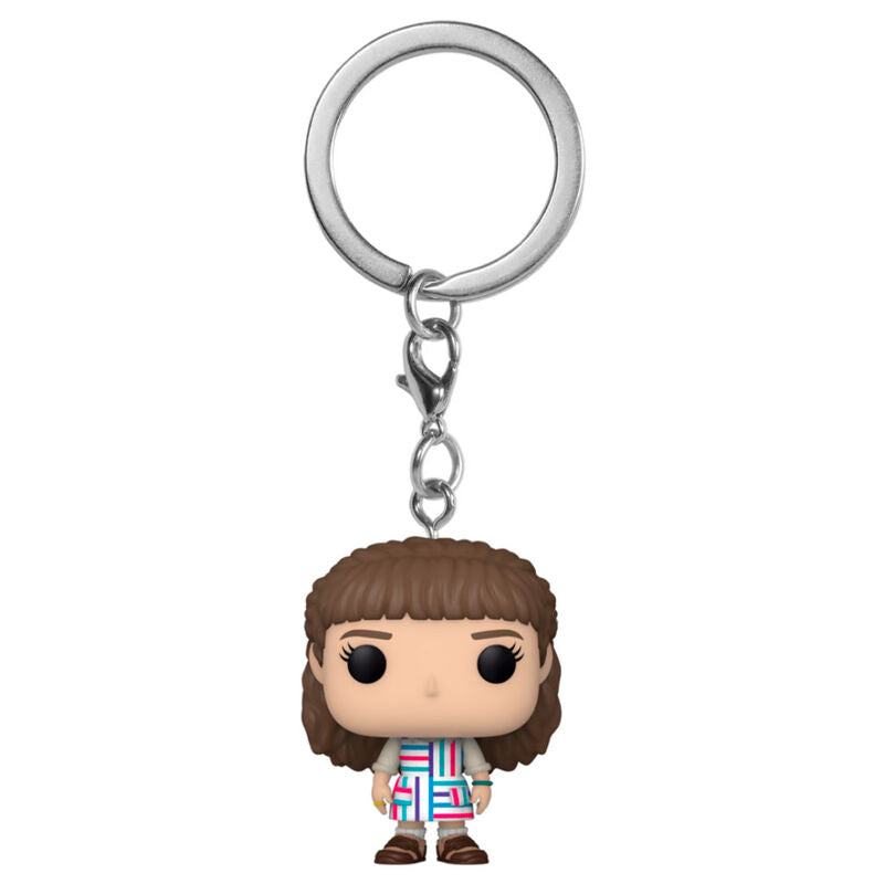 Porte-clés Stranger Things Eleven Pocket POP suspendu à un trousseau de clés avec arrière-plan neutre