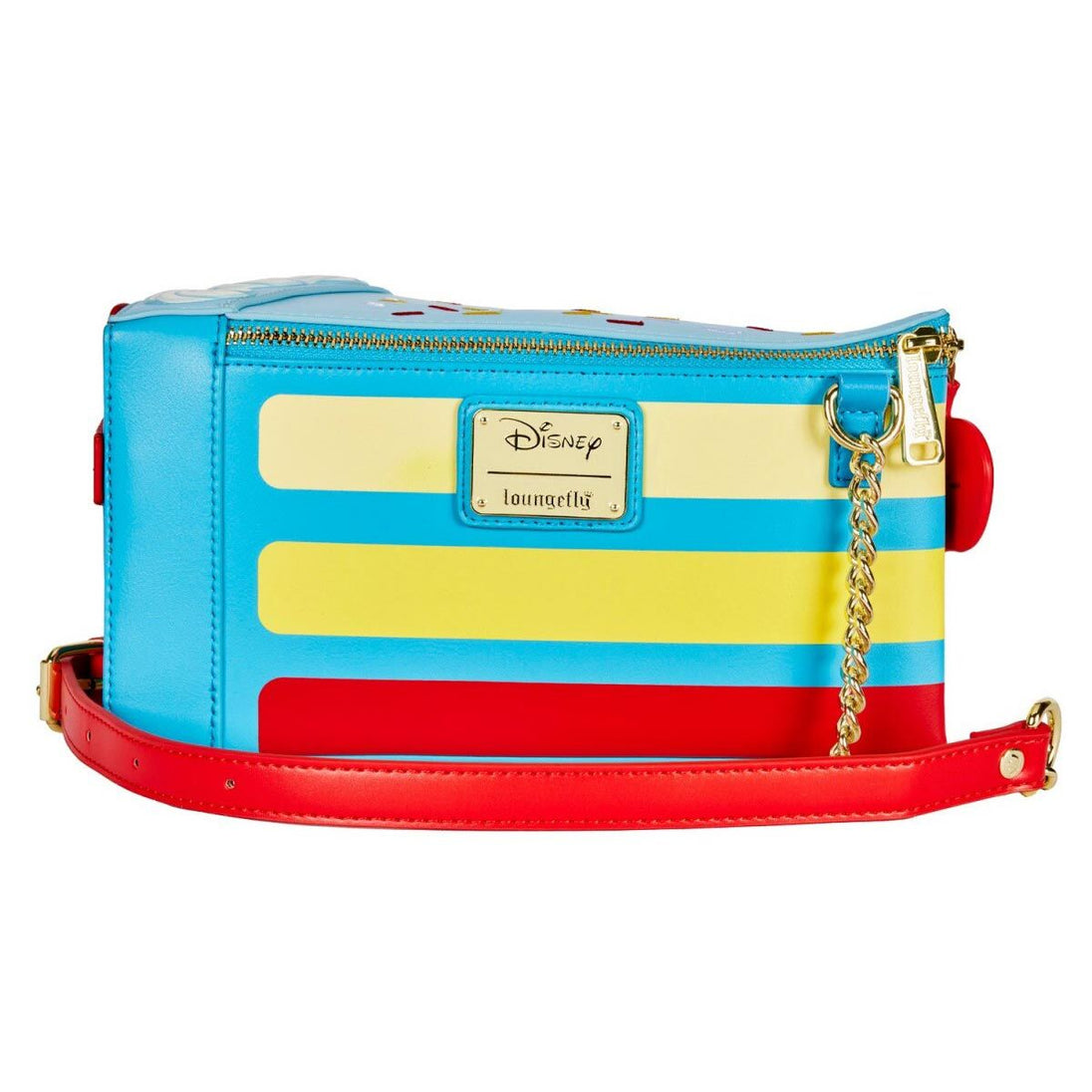 Détail du motif gâteau sur le sac cosplay Loungefly avec couleurs vives et textures réalistes