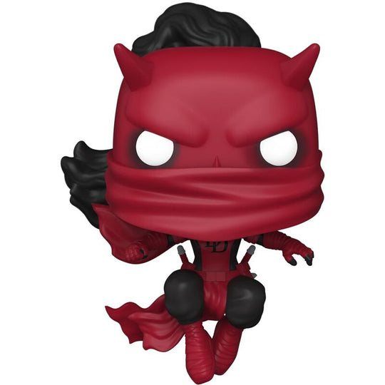 Zoom sur la figurine Funko POP Marvel Daredevil et Elektra montrant les détails du visage et des costumes