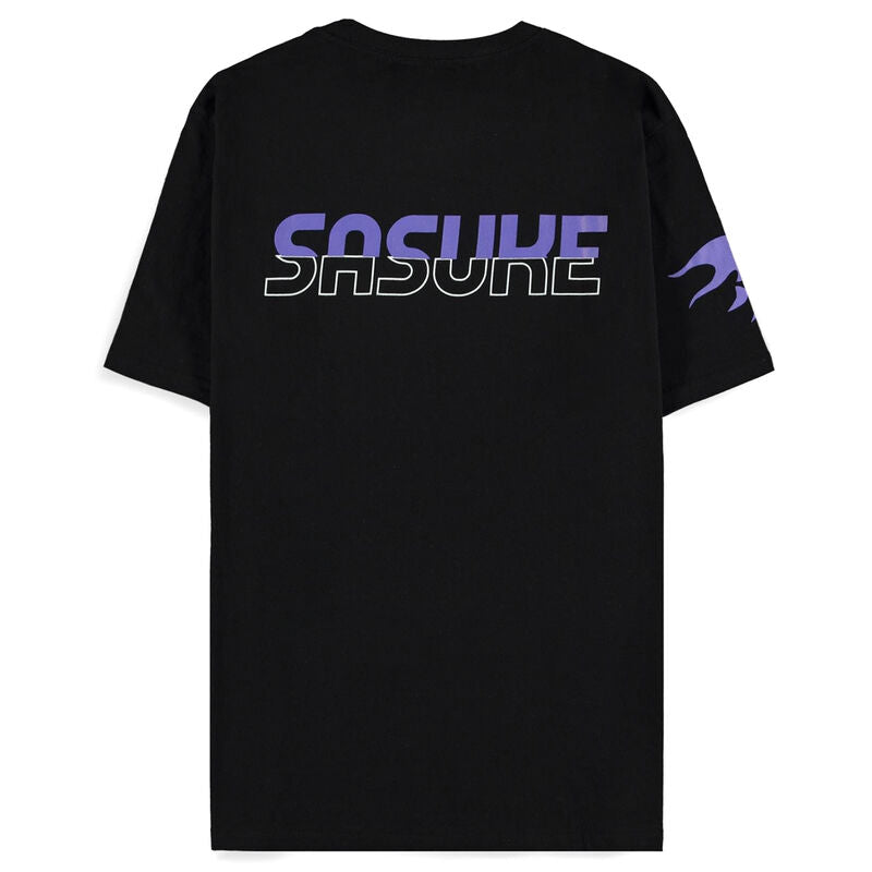 Vue arrière du t-shirt Sasuke Naruto Shippuden montrant la qualité du tissu et la coupe ajustée DIFUZED