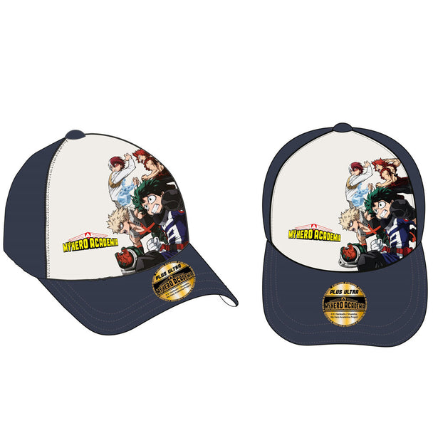 Vue de face de la casquette junior My Hero Academia BONES taille 56-58 cm avec logo distinctif