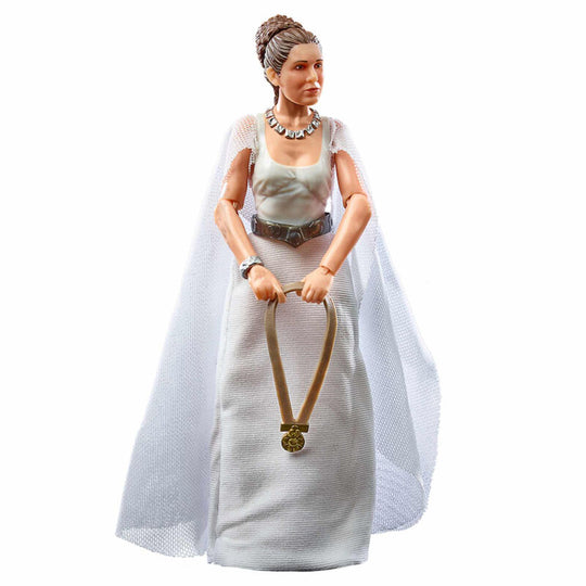 Vue latérale de la figurine Princesse Leia Organa montrant les articulations et la qualité des finitions