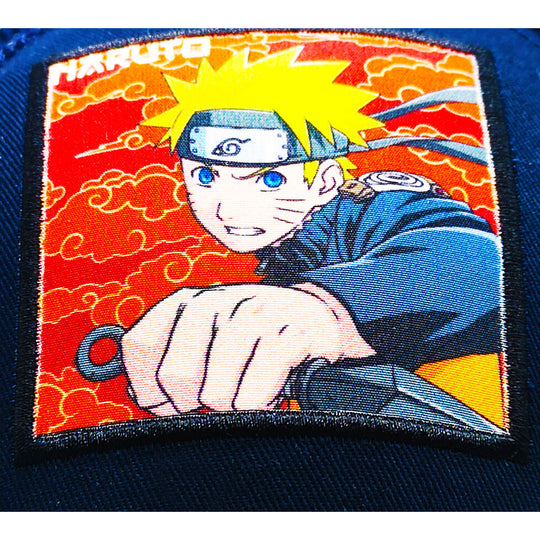 Détail de la broderie Naruto sur la casquette junior en taille 56-58 cm