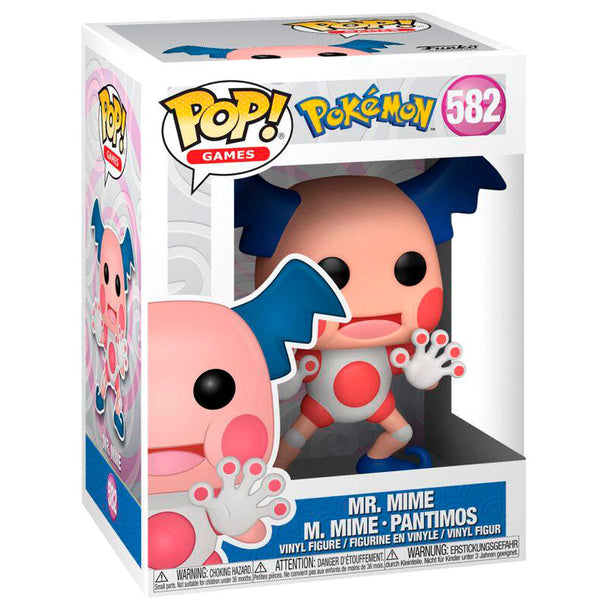 Vue rapprochée de la figurine Funko POP Mr. Mime montrant les détails du visage et des couleurs vives