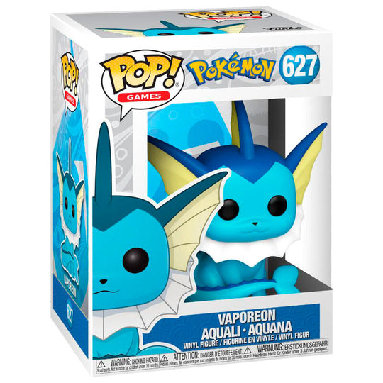Boîte cadeau de la figurine Funko POP Vaporeon, mettant en avant le packaging collector