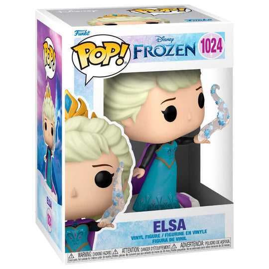 Vue rapprochée de la figurine Funko POP Elsa avec détails de la robe et du visage