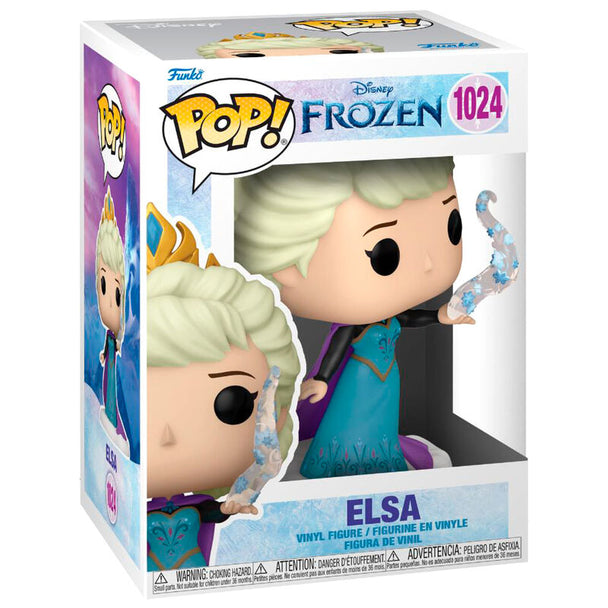 Vue rapprochée de la figurine Funko POP Elsa avec détails de la robe et du visage