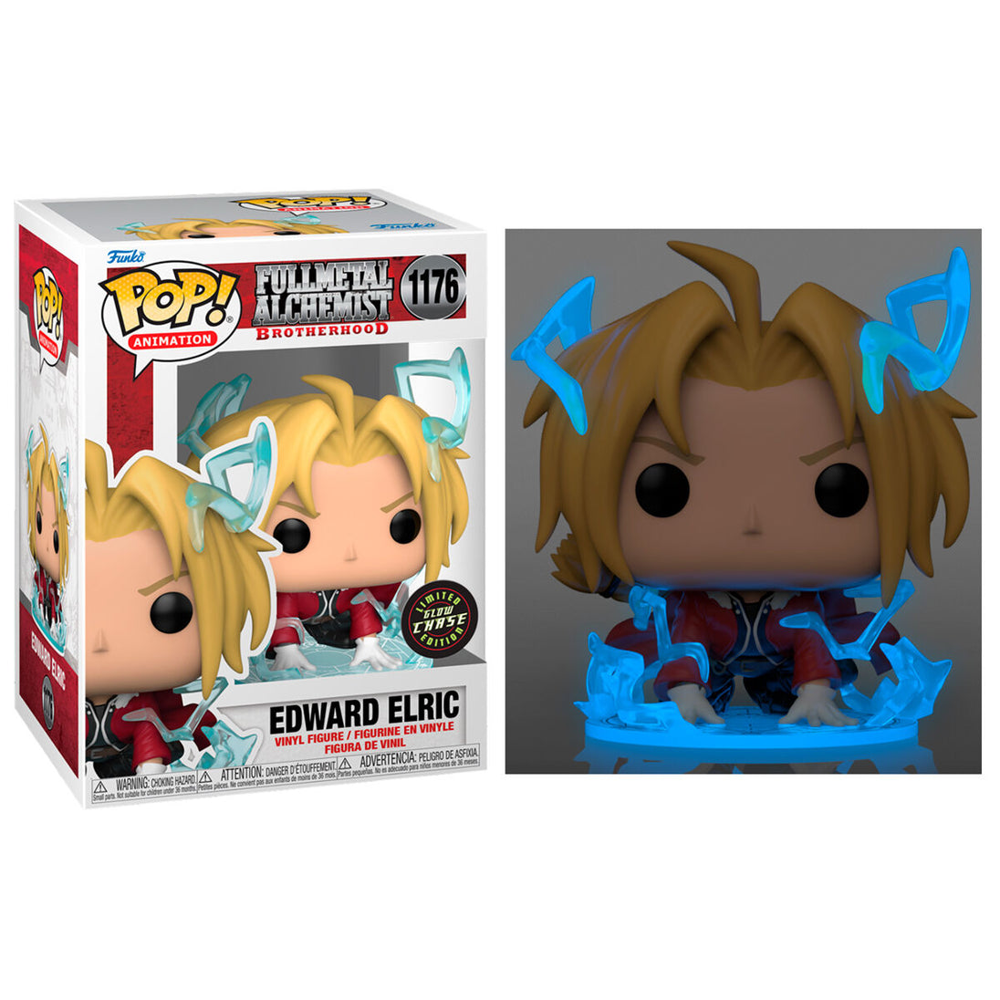 Vue latérale de la figurine Edward Elric montrant sa tenue caractéristique et sa pose dynamique