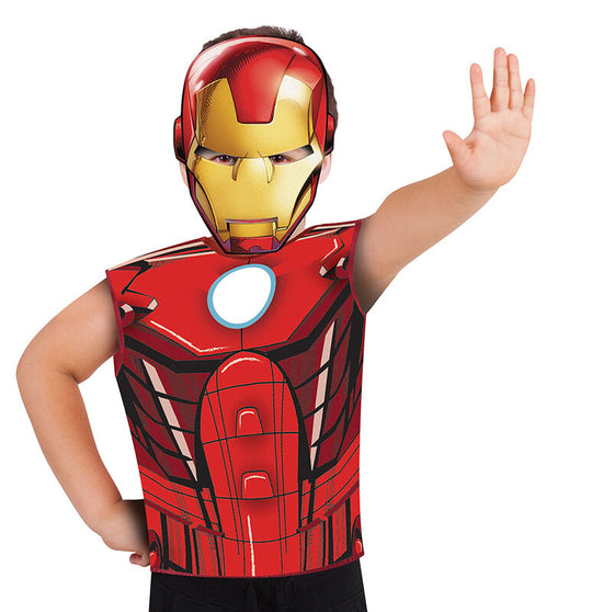 Déguisement Iron Man enfant Marvel Avengers avec t-shirt sans manches et masque en carton, taille 3-6 ans, marque RUBIES.
