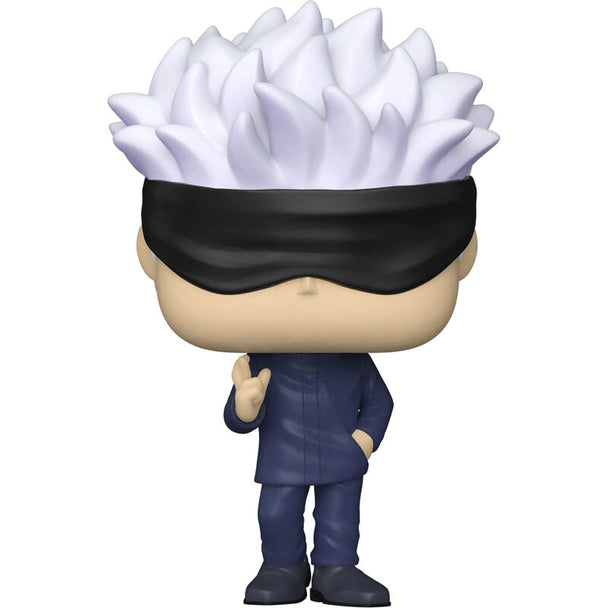 Figurine Funko POP Gojo Satoru de Jujutsu Kaisen en vinyle de 9 cm, présentée dans sa boîte cadeau officielle