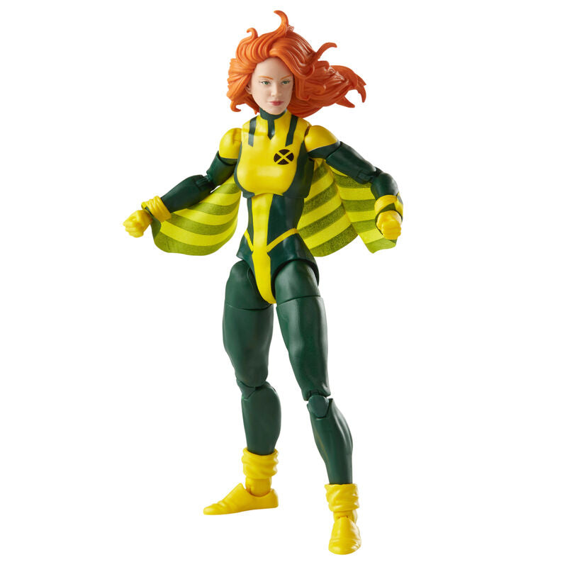 Figurine Siryn Marvel Legends X-Men avec accessoires posée sur un socle blanc