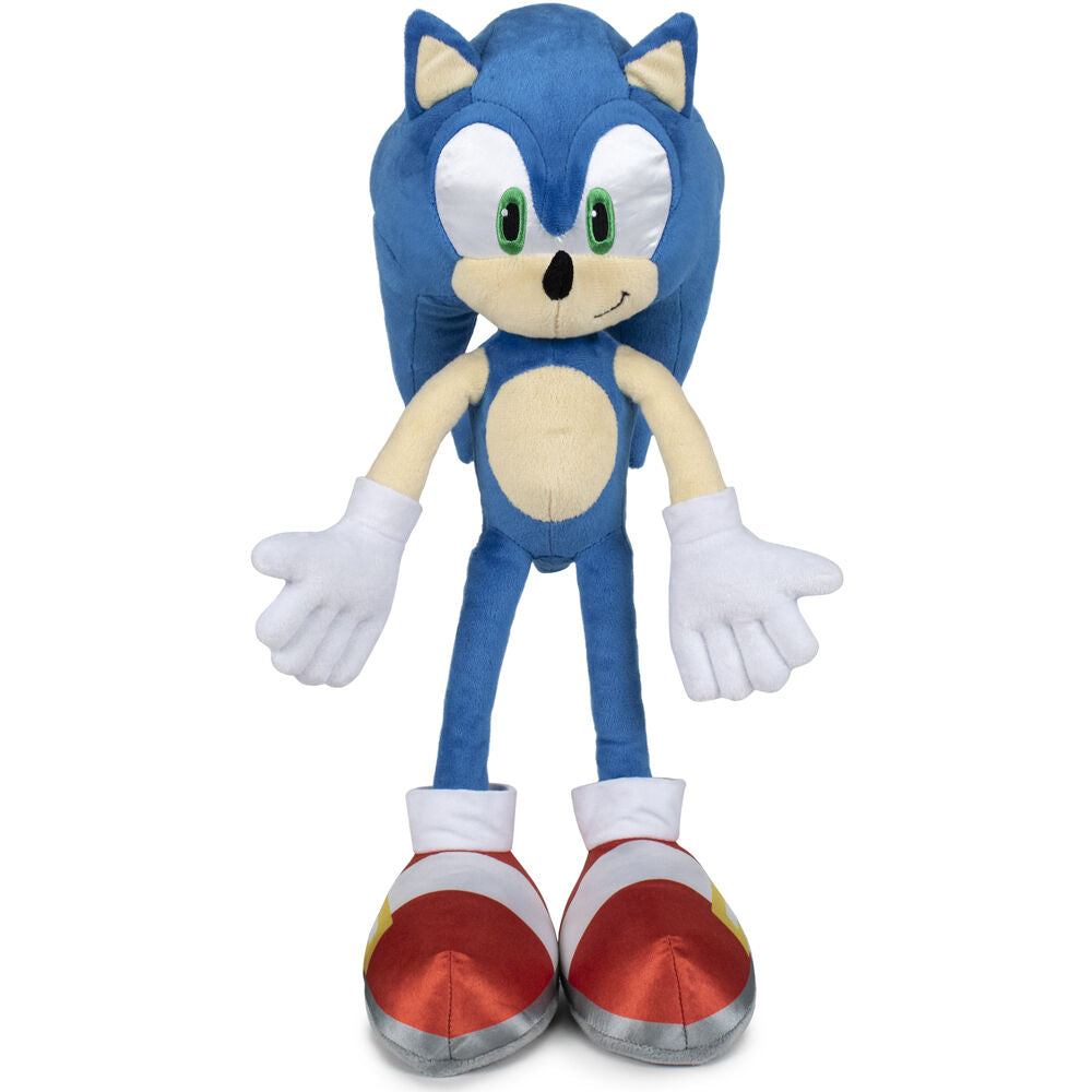 Peluche officielle Sonic 44 cm de SEGA inspirée de Sonic 2, vue de face avec détails précis du personnage.