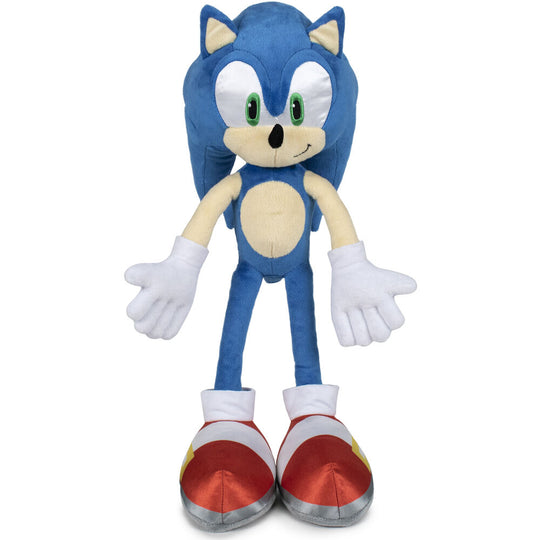 Peluche officielle Sonic 44 cm de SEGA inspirée de Sonic 2, vue de face avec détails précis du personnage.