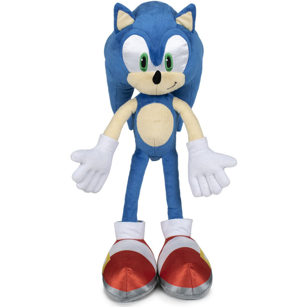 Peluche officielle Sonic 44 cm de SEGA inspirée de Sonic 2, vue de face avec détails précis du personnage.