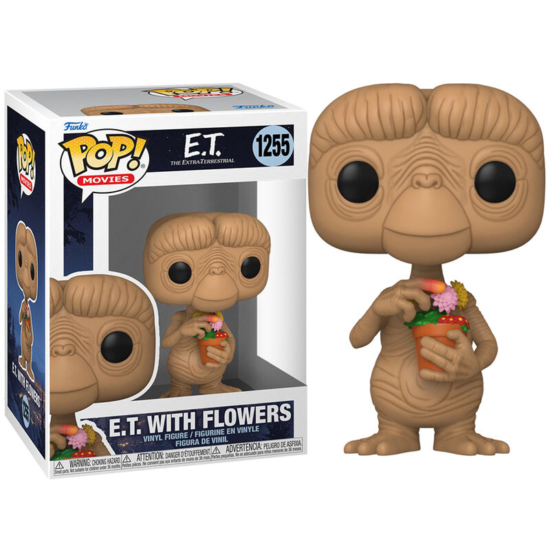 Figurine Funko POP E.T. 40ème anniversaire avec fleurs, vue de face en boîte cadeau