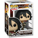Vue rapprochée de la figurine Funko POP Mikasa Ackermann montrant les couleurs et finitions soignées