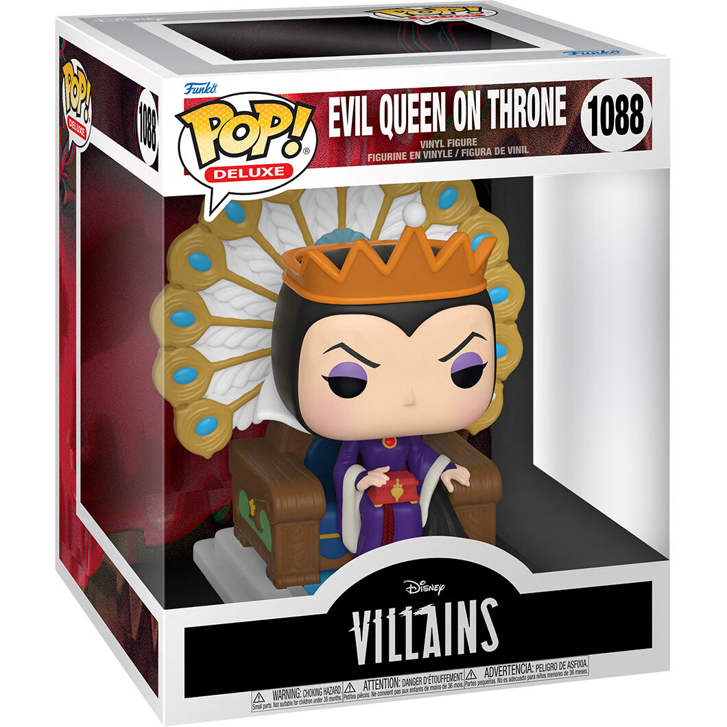 Vue rapprochée de la figurine Funko POP Reine Maléfique Disney montrant les détails du visage et des accessoires