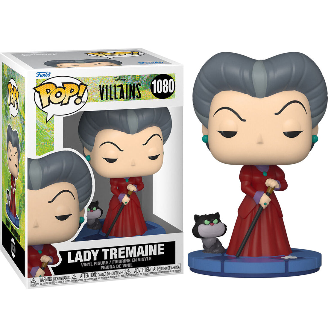 Vue rapprochée du visage détaillé de la figurine Funko POP Lady Tremaine Disney Villains