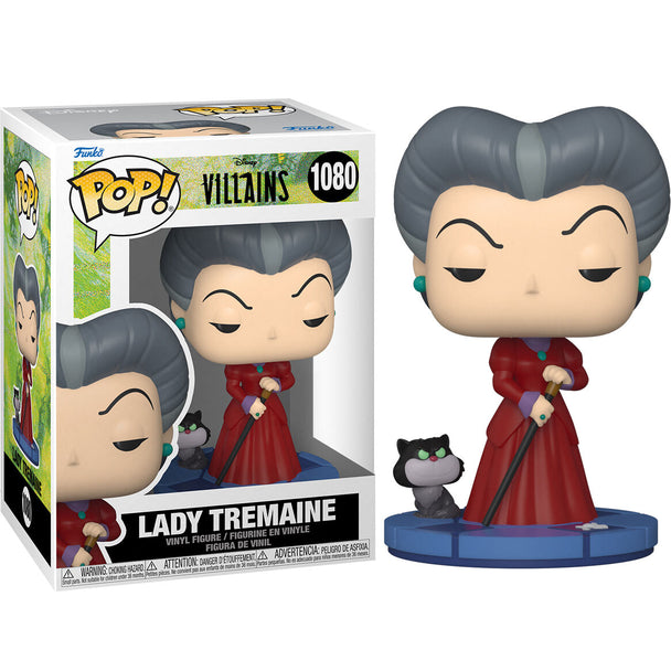 Vue rapprochée du visage détaillé de la figurine Funko POP Lady Tremaine Disney Villains