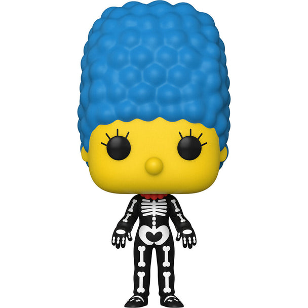 Figurine Funko POP de Marge Simpson en version squelette, vue de face dans sa boîte cadeau transparente