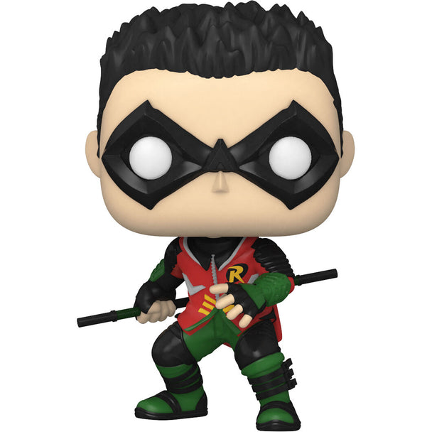 Vue rapprochée de la figurine Funko POP Robin avec détails précis du costume et du visage
