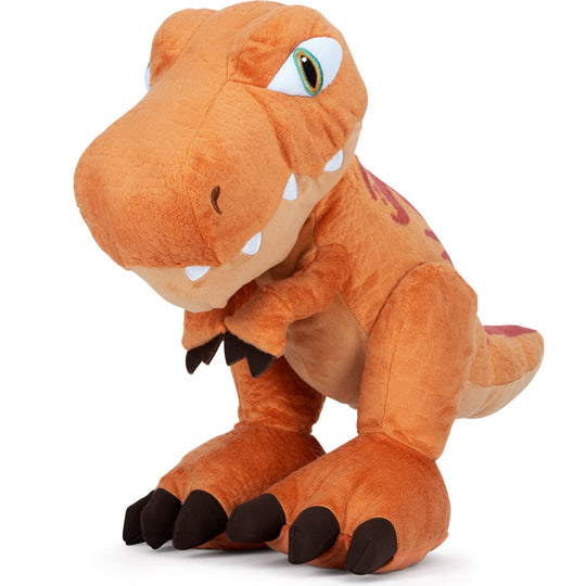 Collection de peluches Jurassic World 25cm alignées montrant la variété des modèles