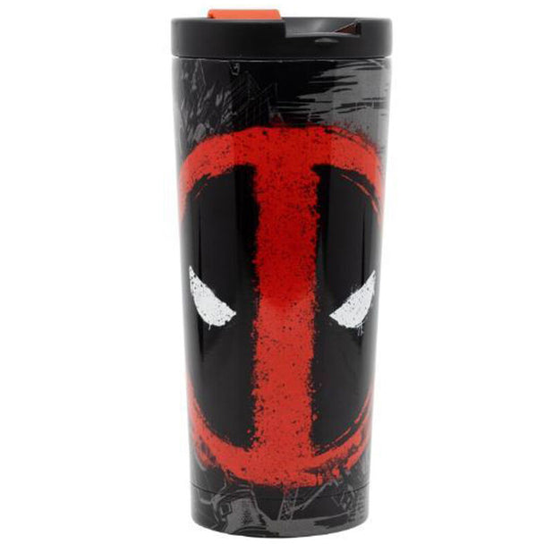Tumbler Marvel Deadpool en acier inoxydable avec logo rouge vif sur fond noir, capacité 425ml
