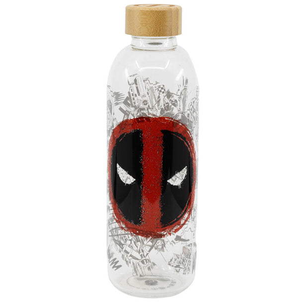 Bouteille en verre Deadpool Marvel 1030ml STOR vue de face avec design coloré du personnage Deadpool
