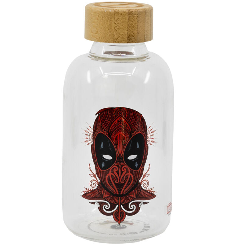 Bouteille en verre borosilicaté Marvel Deadpool 620ml vue de face avec bouchon hermétique