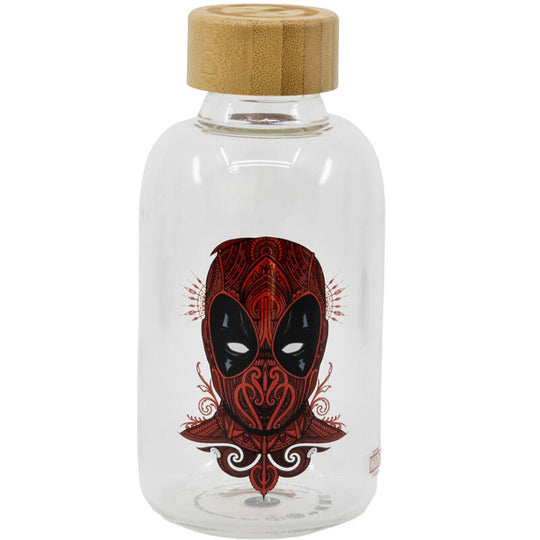 Bouteille en verre borosilicaté Marvel Deadpool 620ml vue de face avec bouchon hermétique