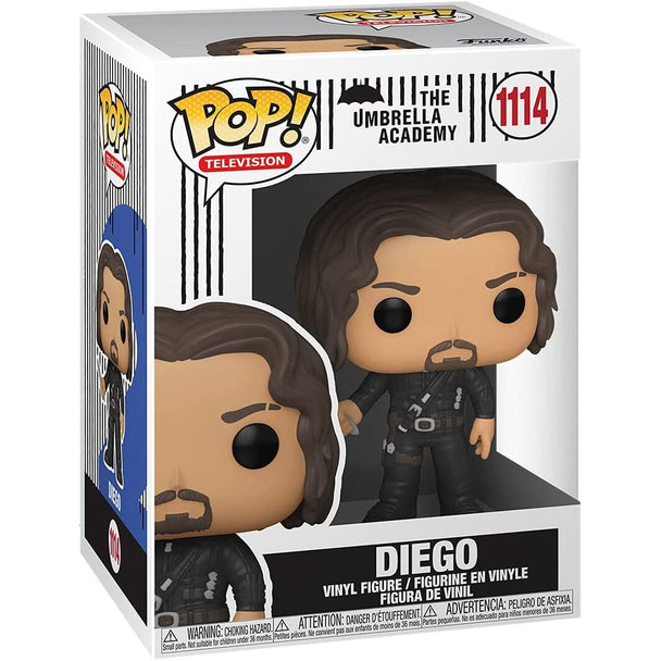 Vue rapprochée de la figurine Funko POP Diego avec détails précis et couleurs vives dans son emballage