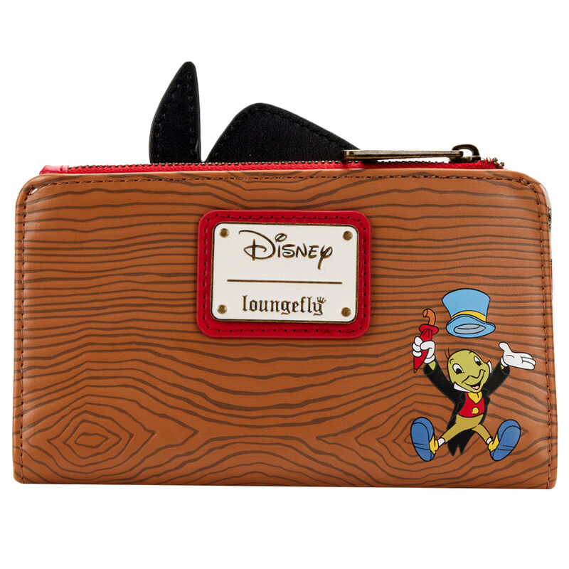 Intérieur du portefeuille Loungefly Disney Pinocchio montrant les 14 emplacements pour cartes et le porte-identité transparent