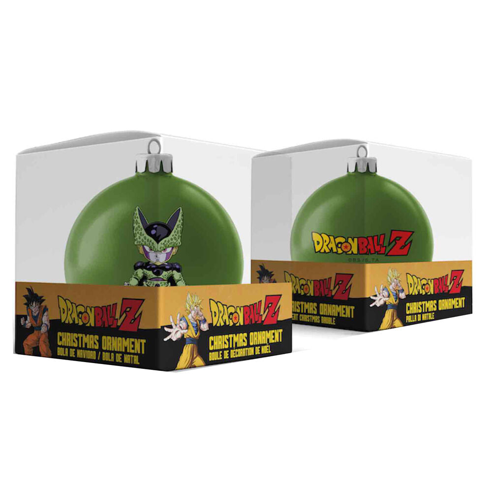 Décoration de sapin Dragon Ball Z Cell signée SD TOYS suspendue sur un sapin de Noël décoré