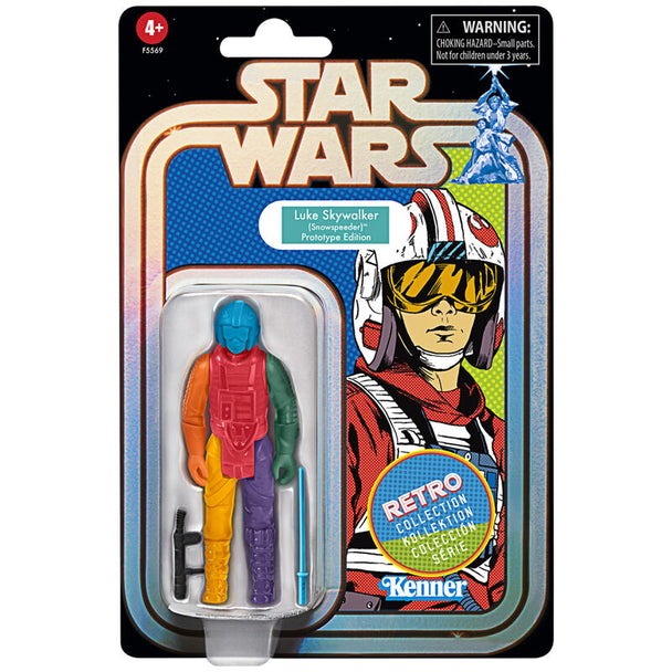 Figurine Luke Skywalker articulée 9,5cm de la Star Wars Retro Collection par HASBRO vue de face avec accessoires