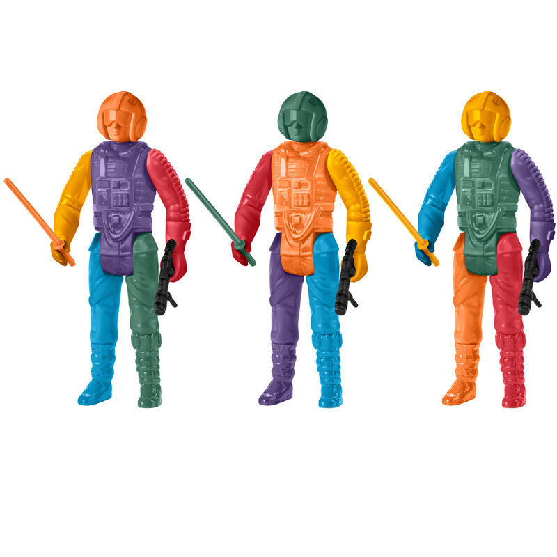 Vue latérale de la figurine Luke Skywalker articulée avec sabre laser et accessoires inclus