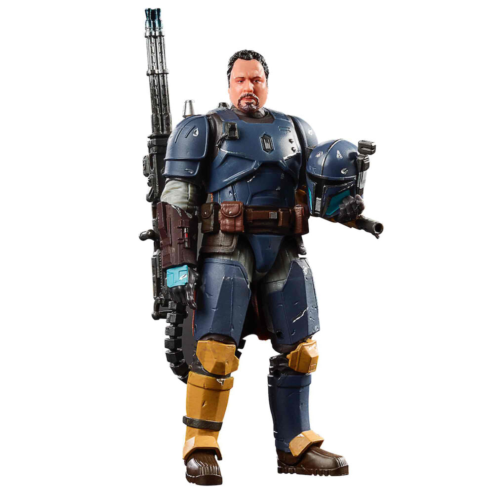 Vue rapprochée de la tête détaillée de la figurine The Mandalorian par HASBRO