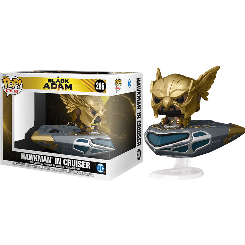 Figurine POP FUNKO Black Adam en Cruiser vue de face avec détails précis et couleurs vives